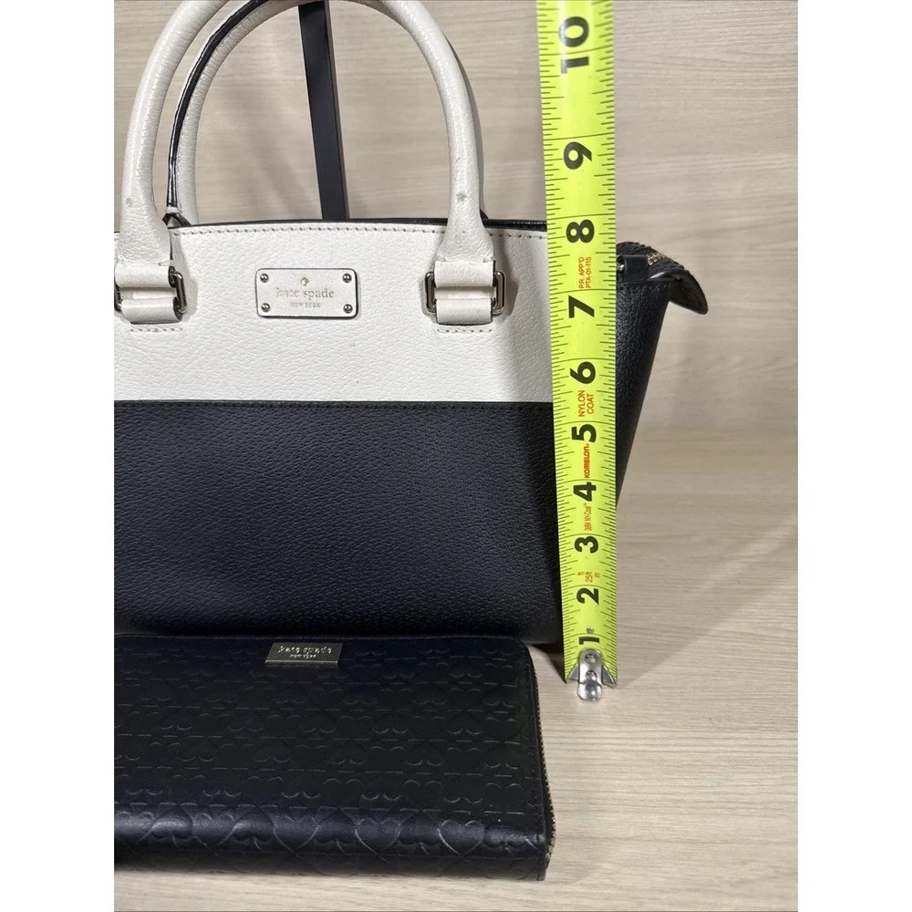 Kate Spade‎ NY Grove Street Caley Leather Satchel Purse Black White W/ Wallet